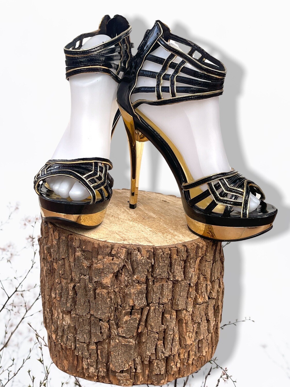 Zapatos de tacón negro/dorado T39