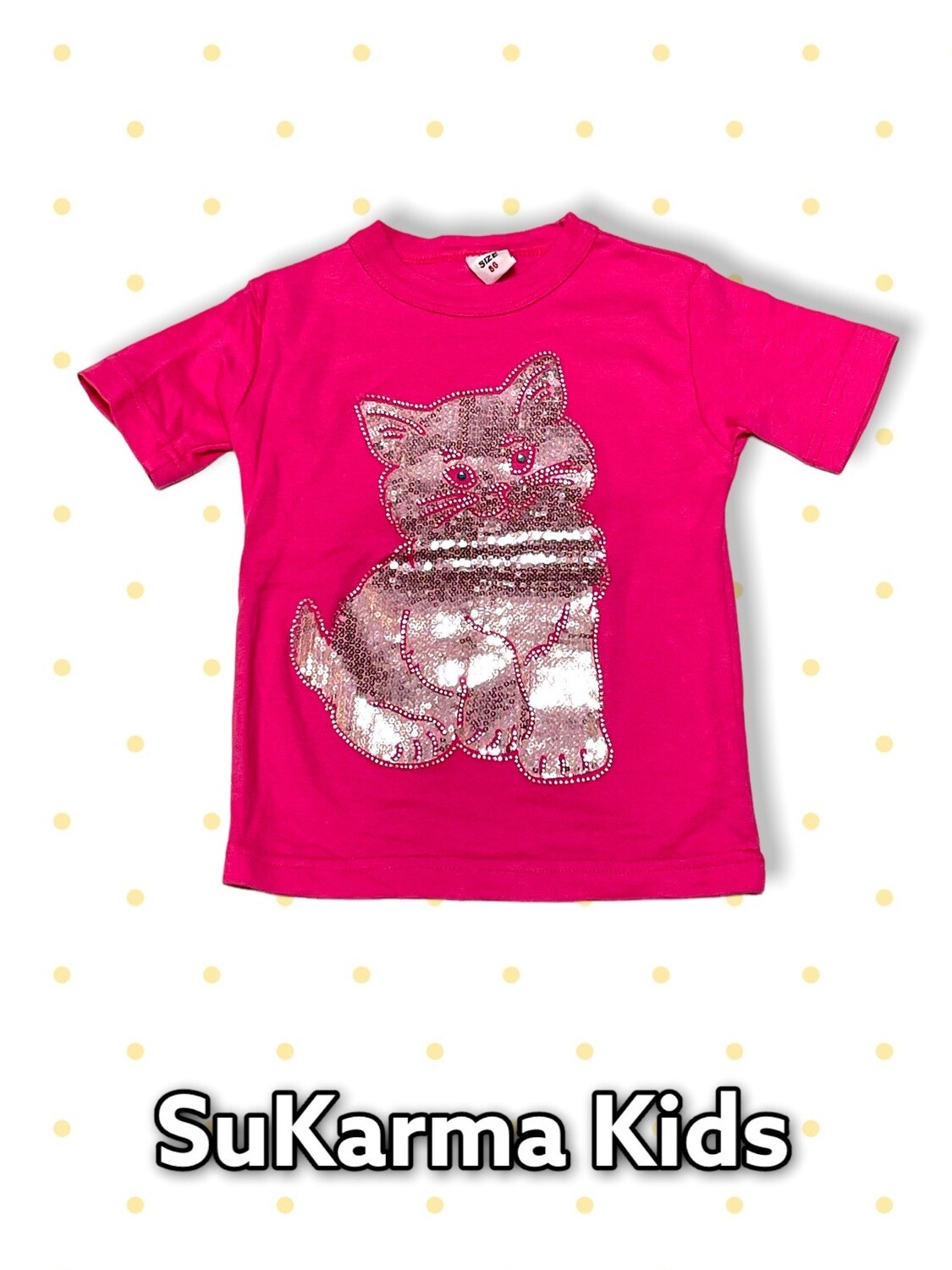 *KIDS* Camiseta de manga corta con gatito de lentejuelas Talla 2-3 años