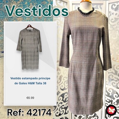 Vestido estampado príncipe de Gales H&amp;M Talla 38