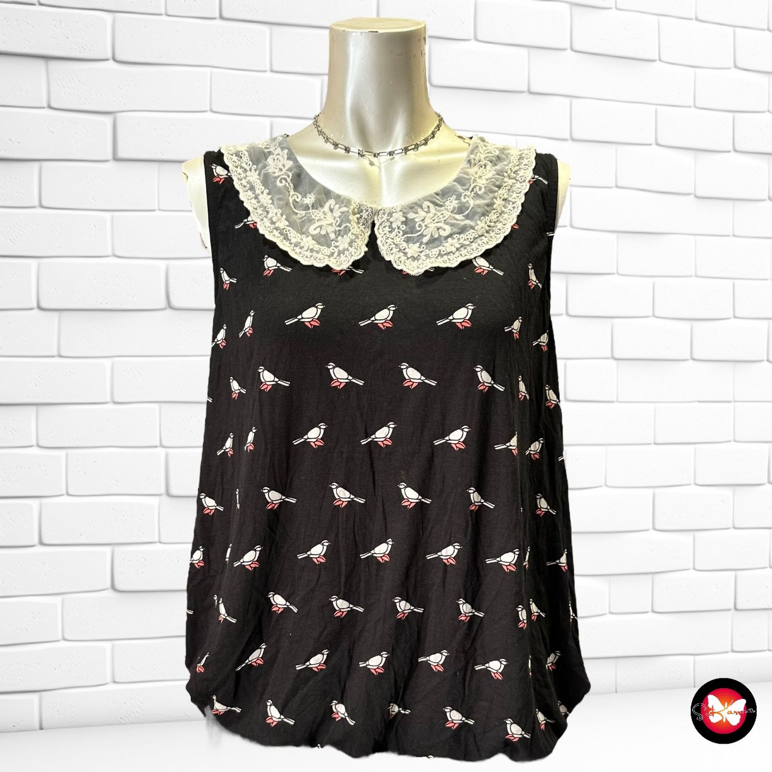 HOY Blusa sin mangas con cuello babero de encaje NEW LOOK Talla 42 14UK