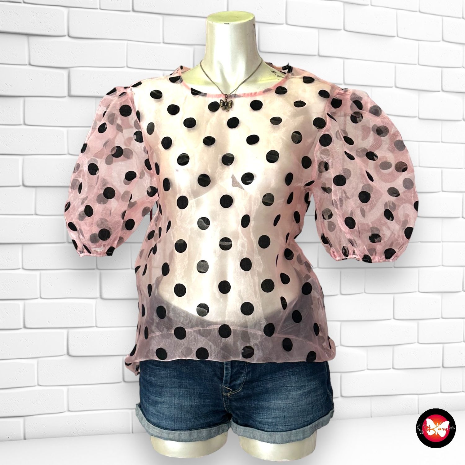 Blusa de manga corta a lunares mangas abullonadas translucida BOOHOO Talla L