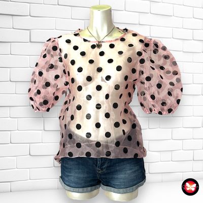 Blusa de manga corta a lunares mangas abullonadas translucida BOOHOO Talla L
