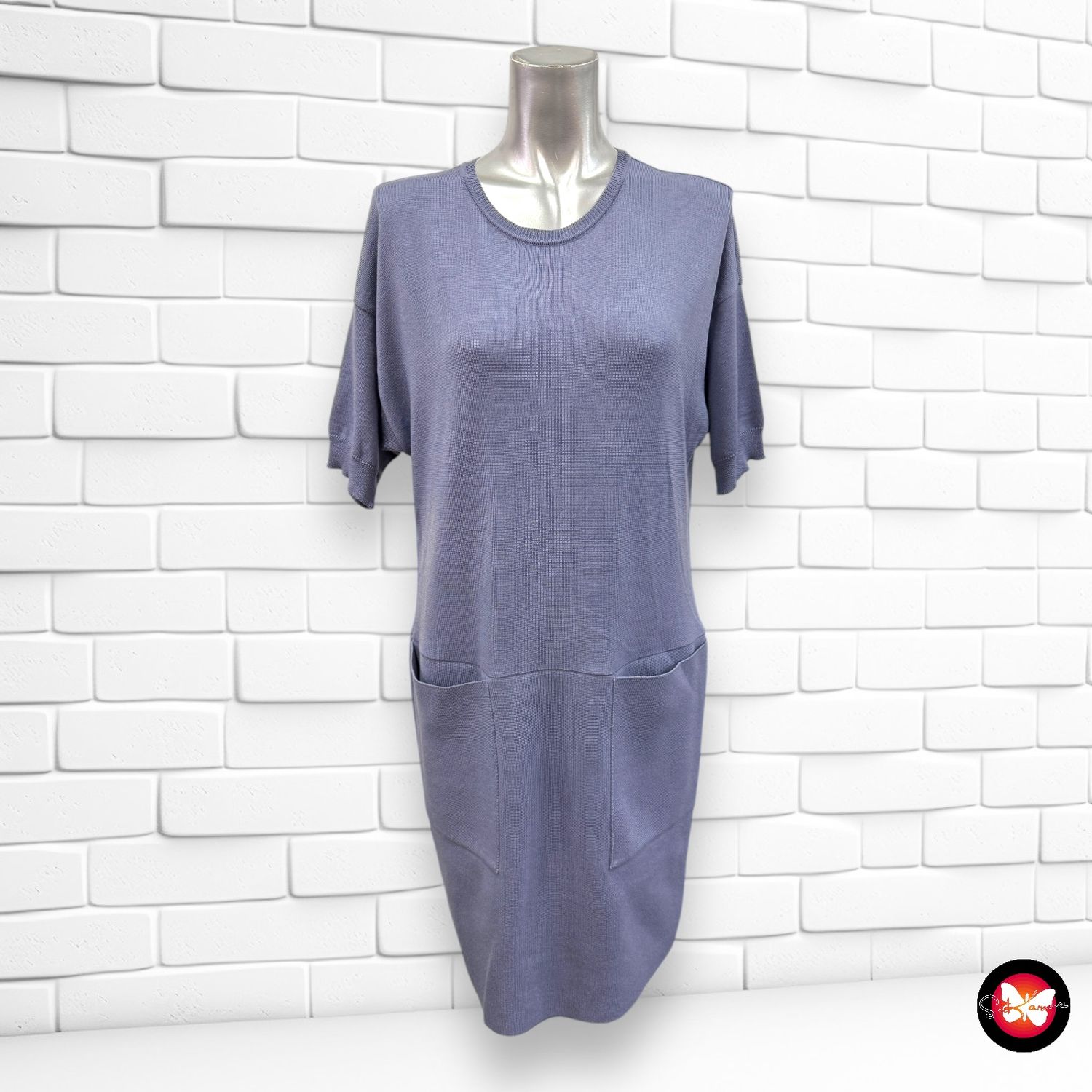 Vestido de punto de manga corta con bolsillos BVM Talla 42