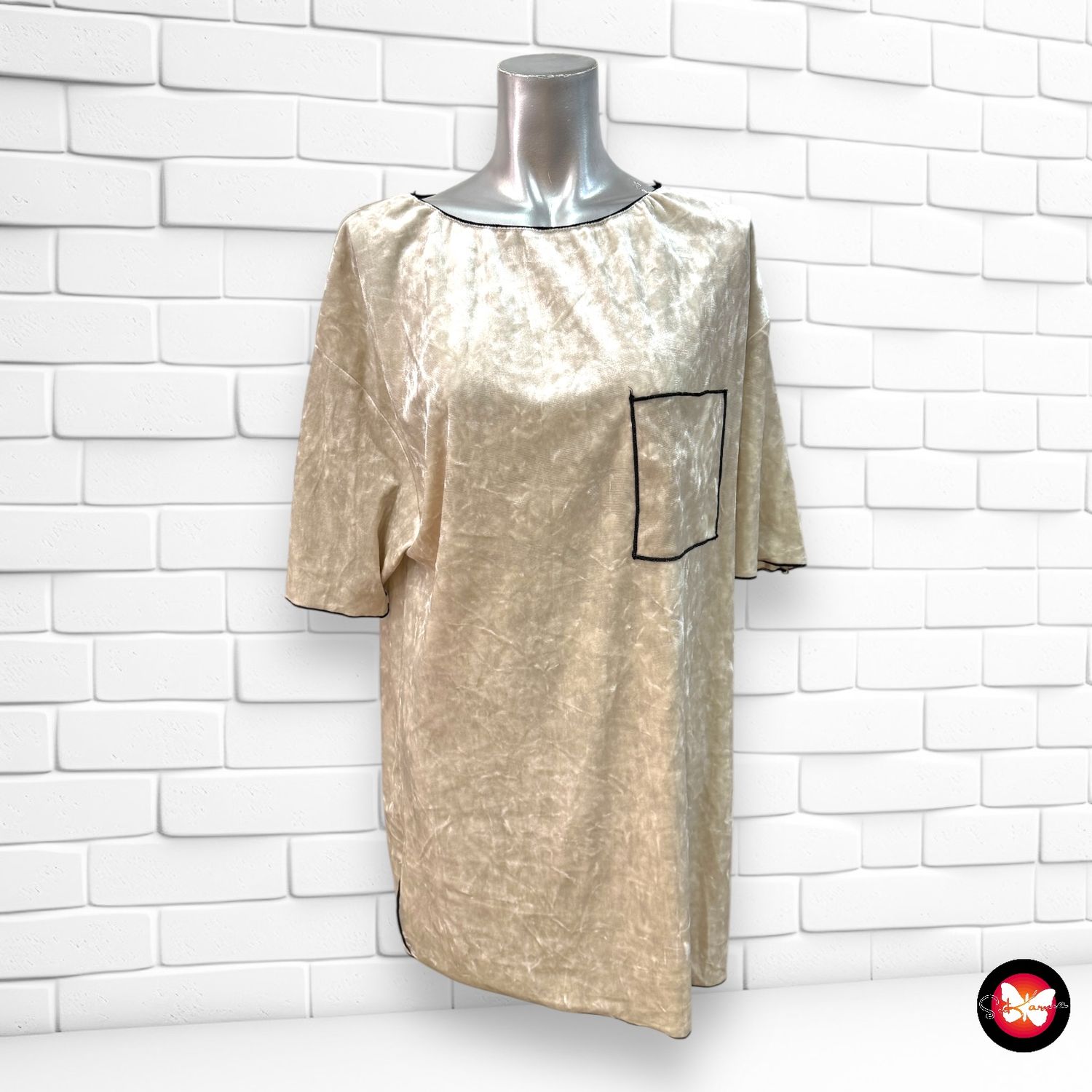 Blusa larga de manga corta de terciopelo ZARA Talla M