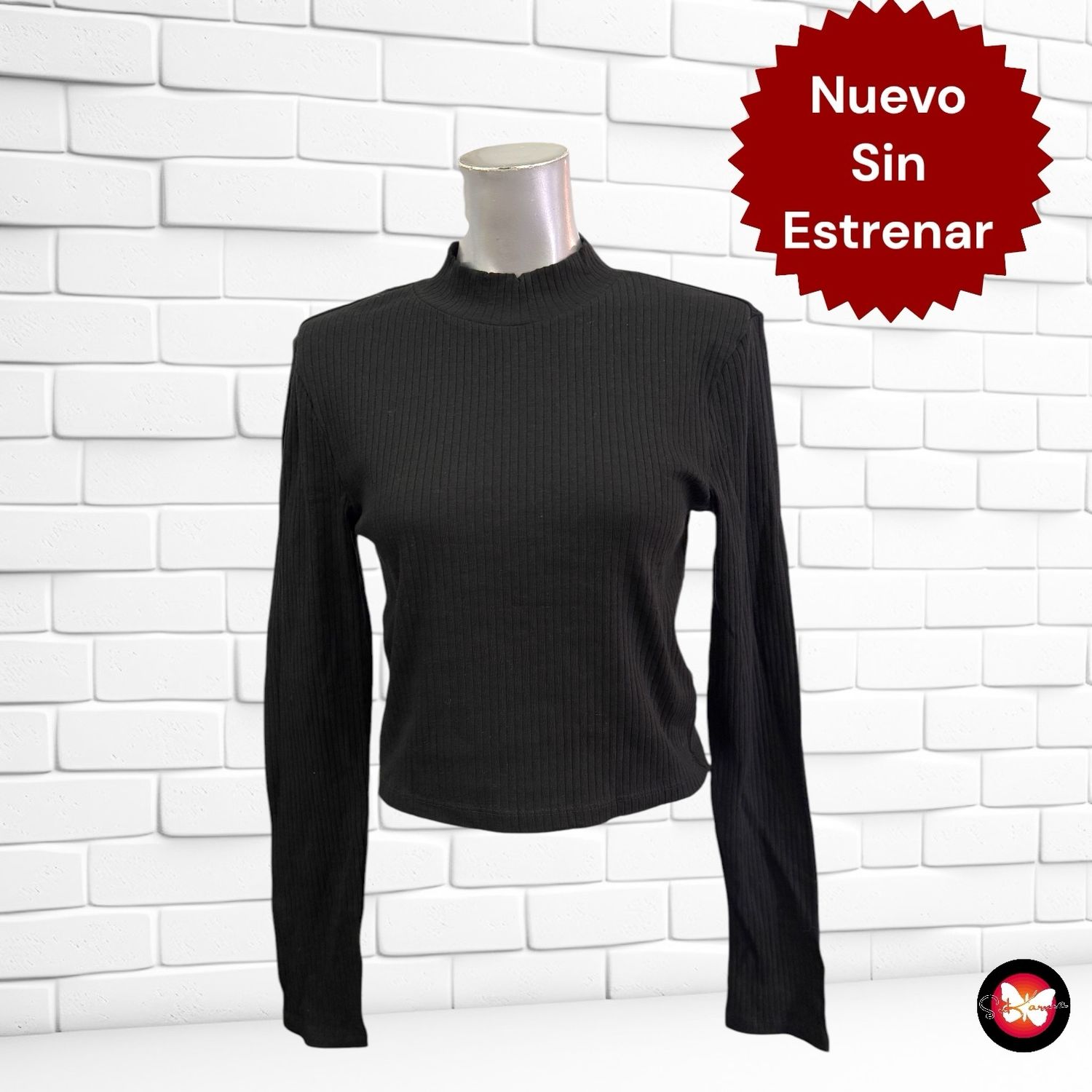 Camiseta cropped de cuello alto manga larga SINSAY Talla S