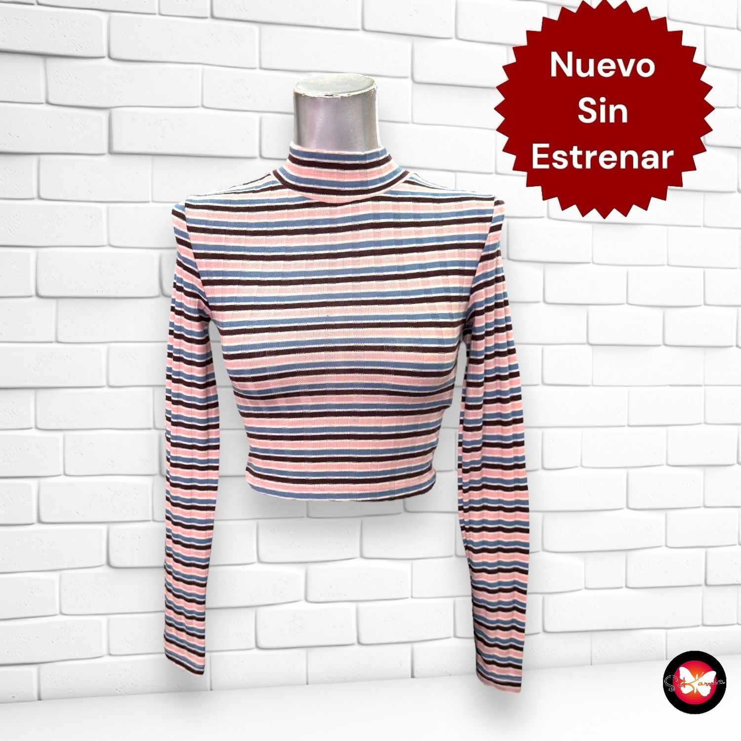 Camiseta de rayas de cuello alto SINSAY Talla XS