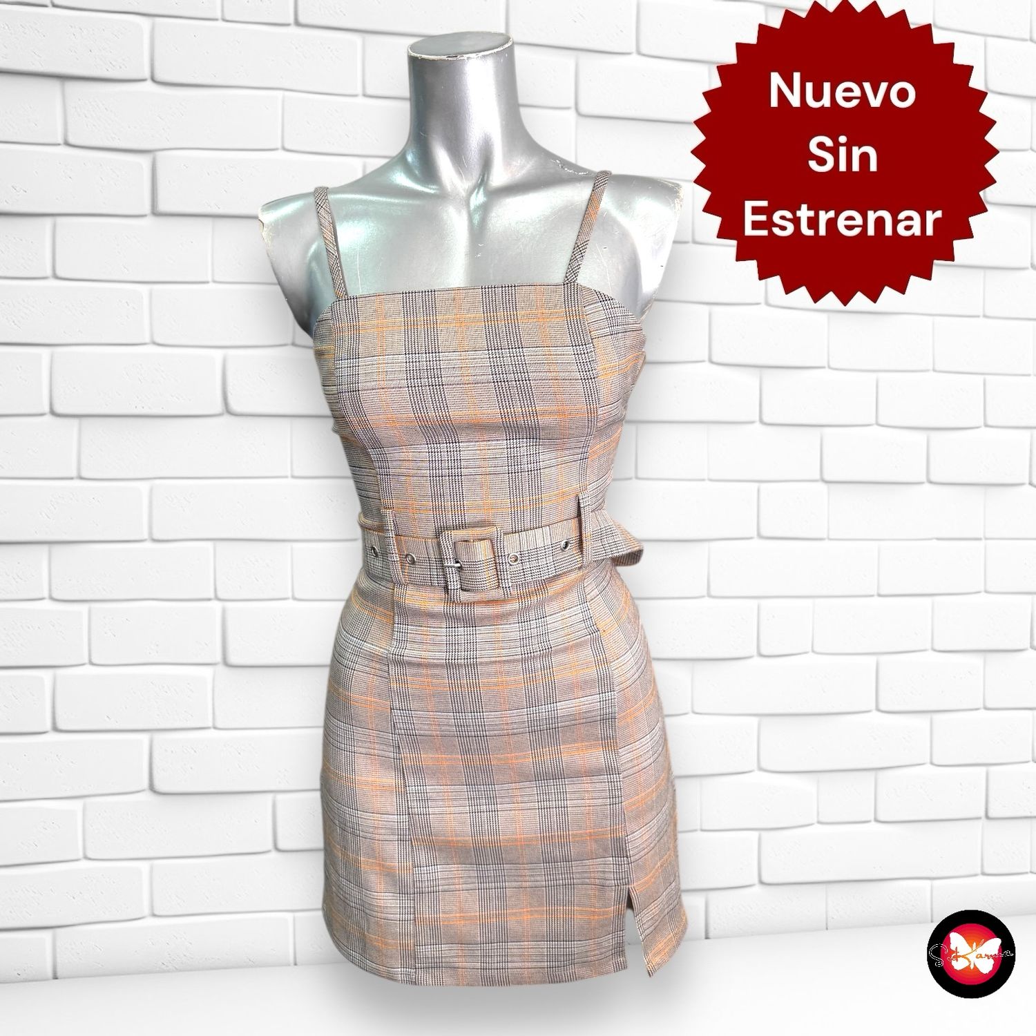Vestido príncipe de gales de tirantes SINSAY Talla XXS