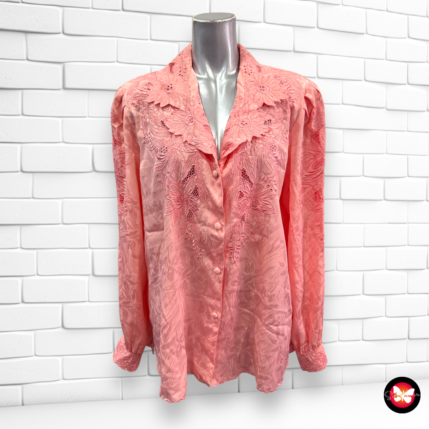 Camisa vintage de manga larga con bordados y mangas abullonadas EDEN Talla XL