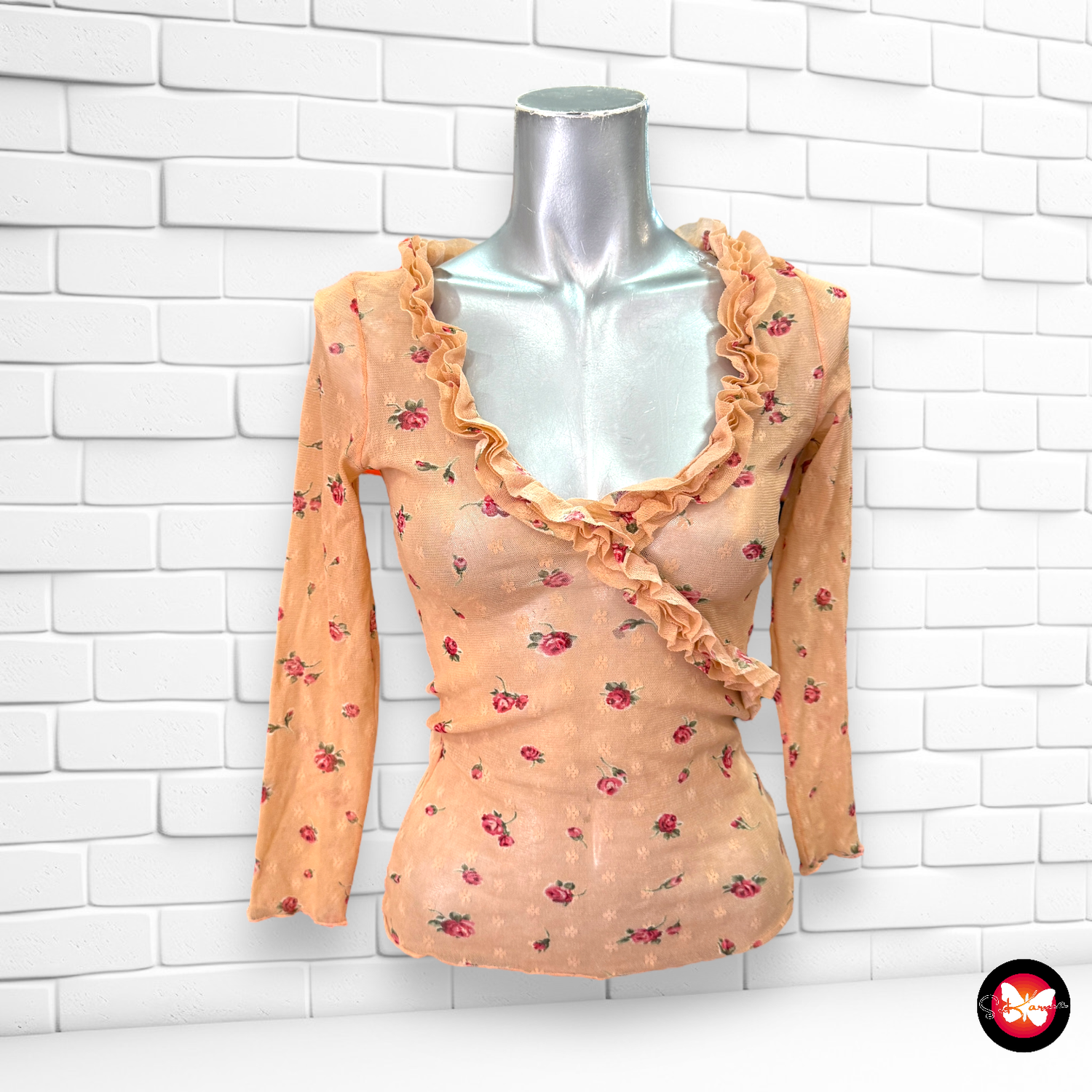 Blusa traslúcida de rosas MANGO Talla M