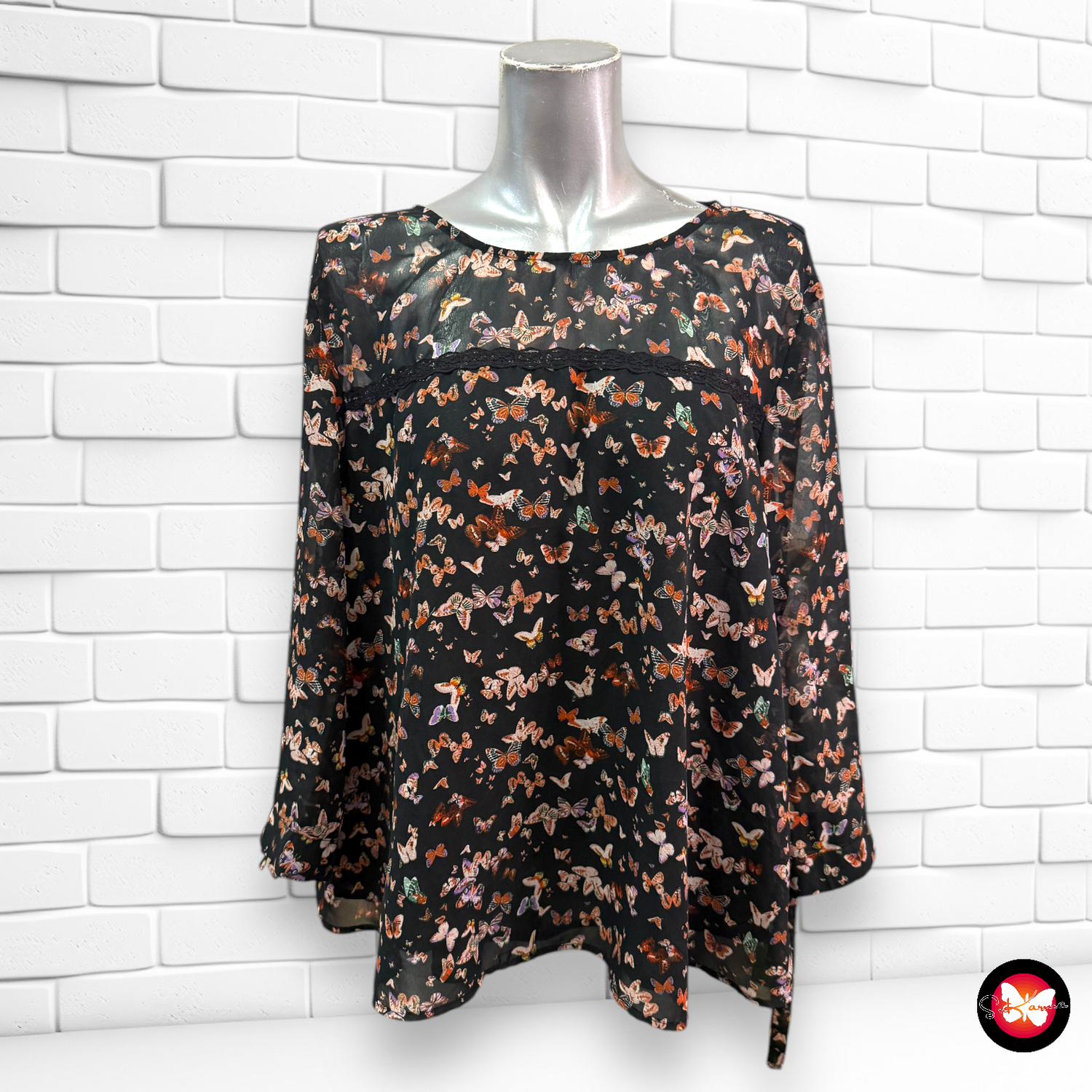 Blusa estampado mariposas de media manga Talla S/M