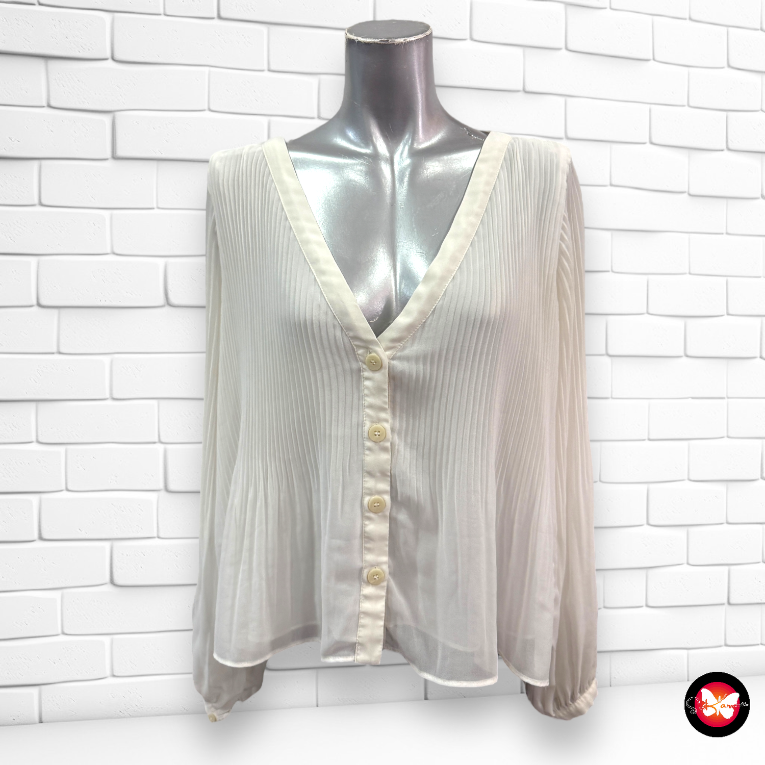 Camisa de manga larga plisada ZARA Talla S