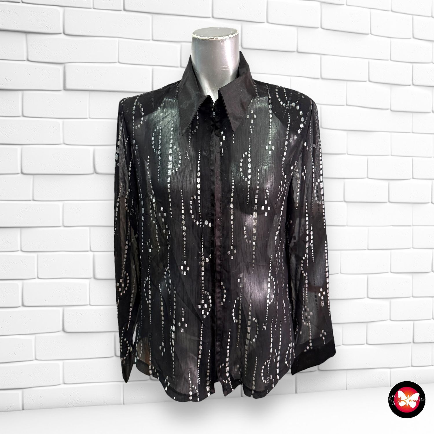 Camisa traslúcida con lurex y cremallera Talla 44