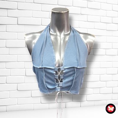 Top cropped canalé con cuerdas SHEIN Talla L