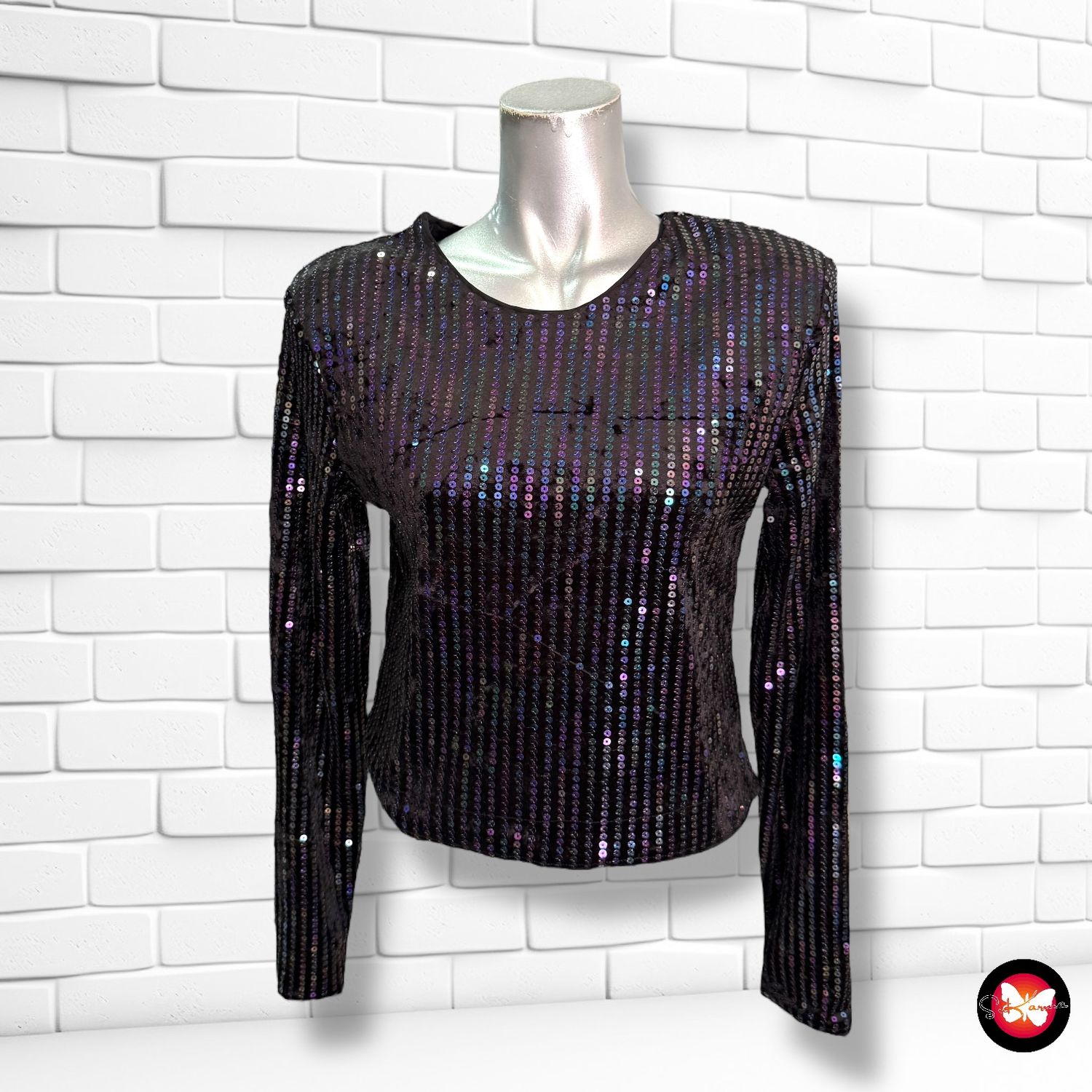 Blusa de noche de terciopelo y lentejuelas DIVIDED Talla S