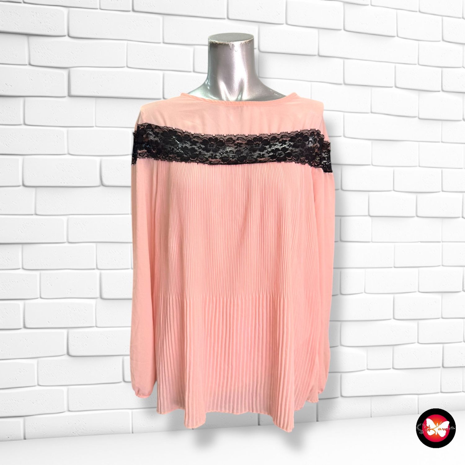 Blusa plisada con encaje Talla XL