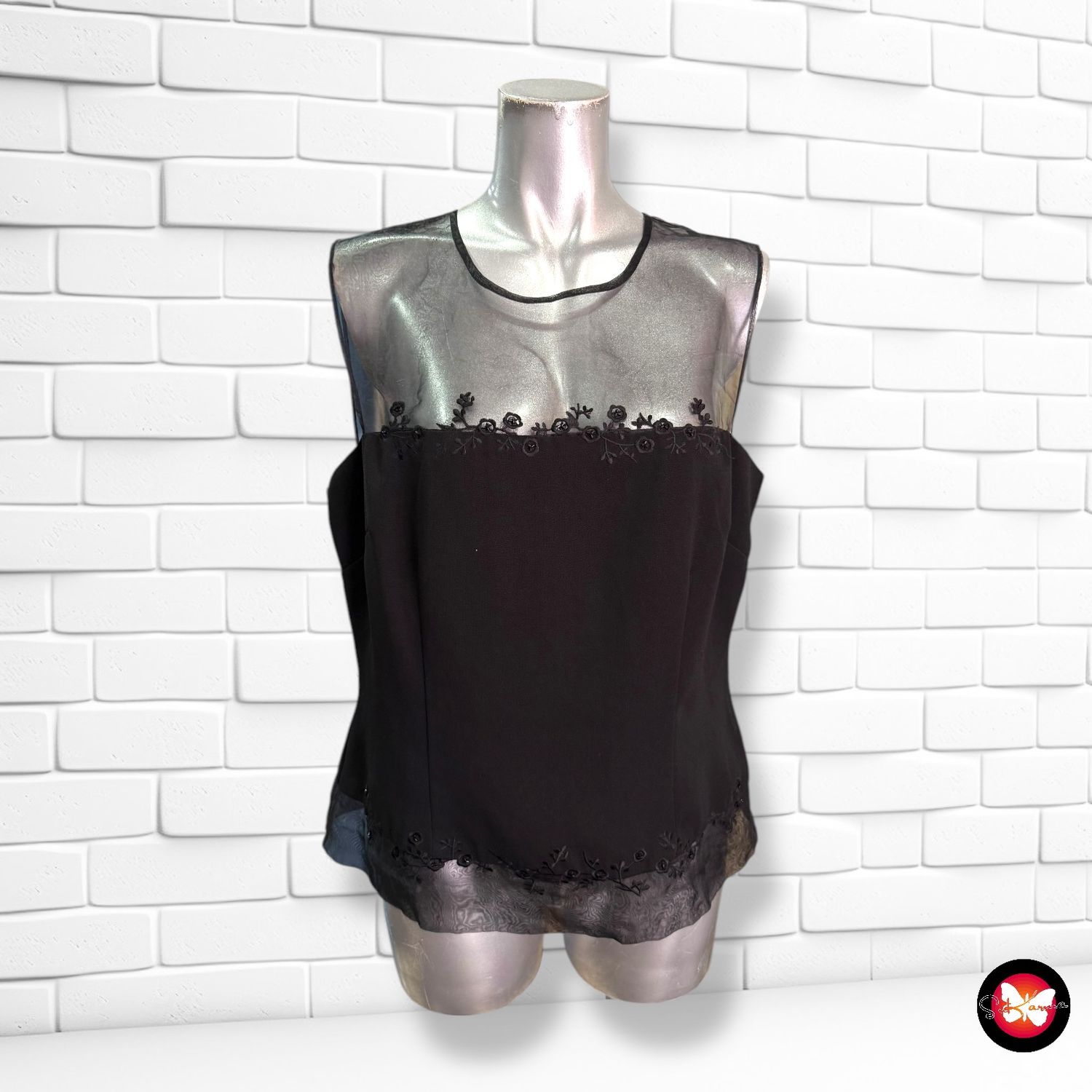 Blusa de noche con pedrería y transparencias SHERI MARTIN Talla 40