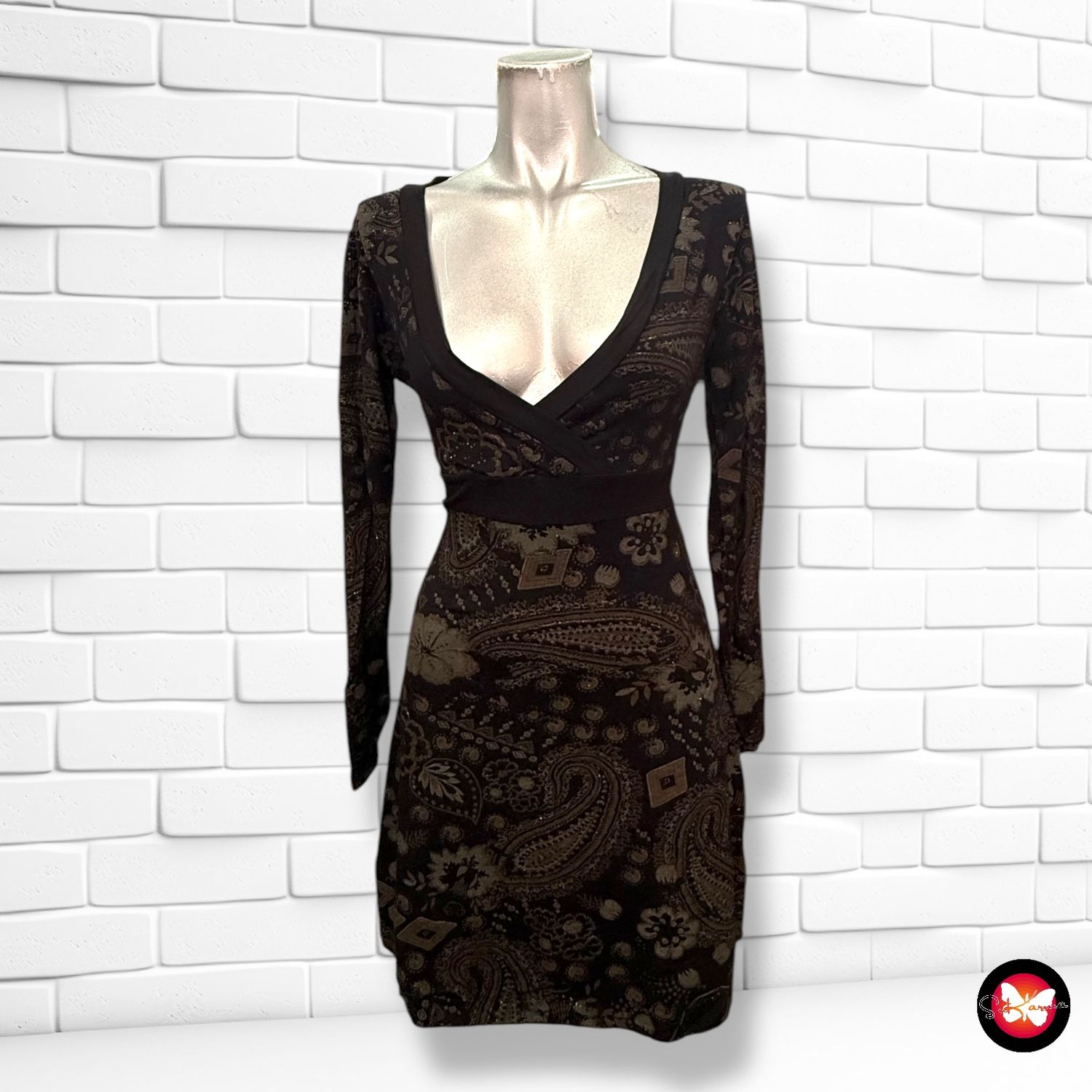 Vestido de manga larga con brillo Talla S