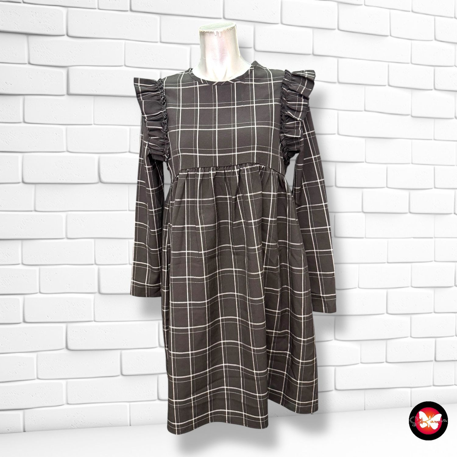 Vestido de manga larga de cuadros Talla XS