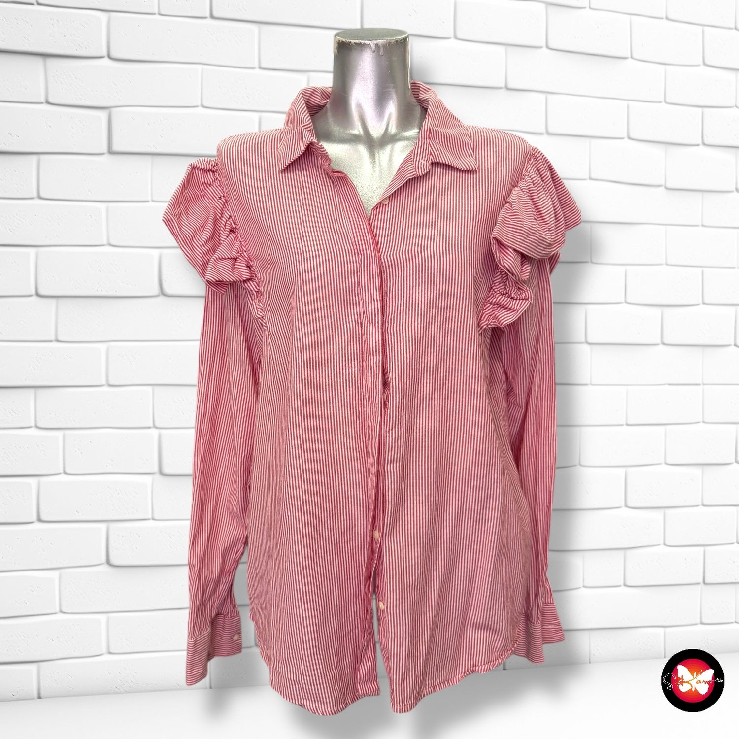 Camisa rayitas con volantes PULL&amp;BEAR Talla L