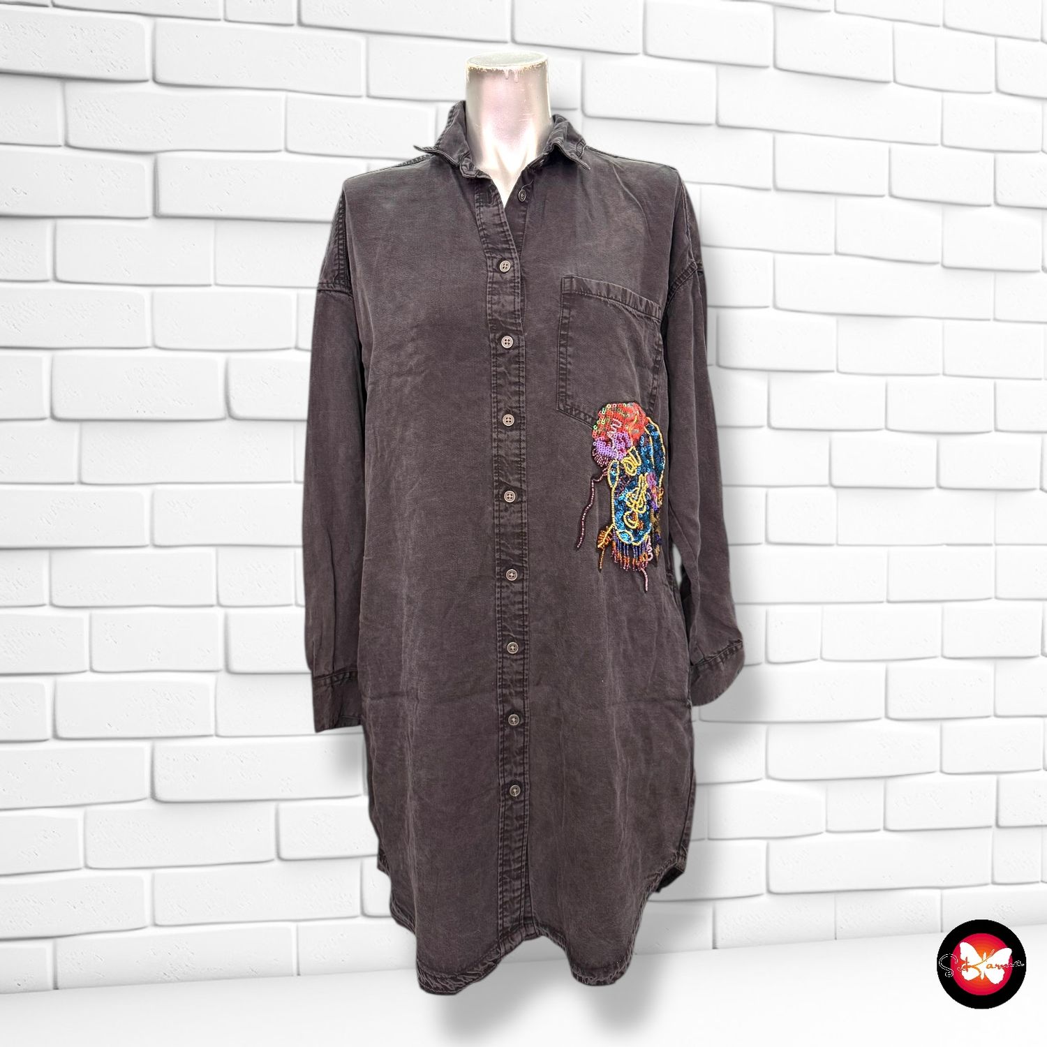 Vestido camisero vaquero con bordado ZARA Talla XS
