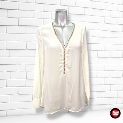 Blusa básica blanca con canutillos PROMOD Talla 36
