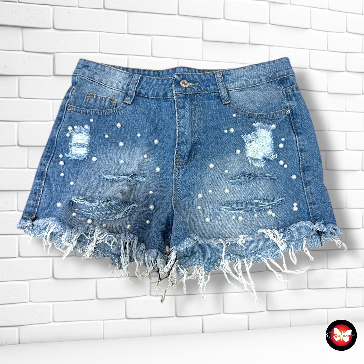 Short vaquero con perlitas Talla L