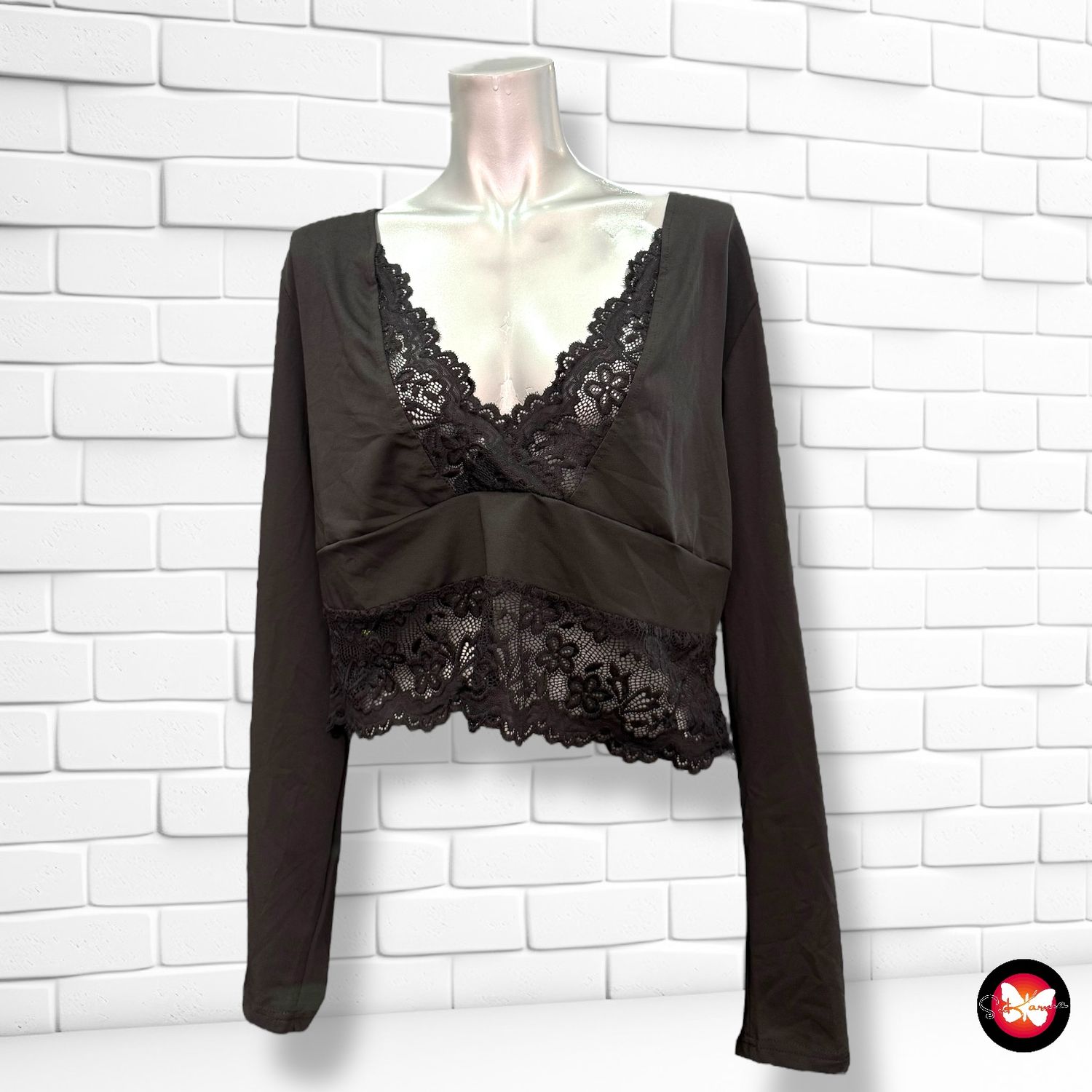 **HOY** Blusa cropped de noche con encaje SHEIN CURVE Talla 3XL