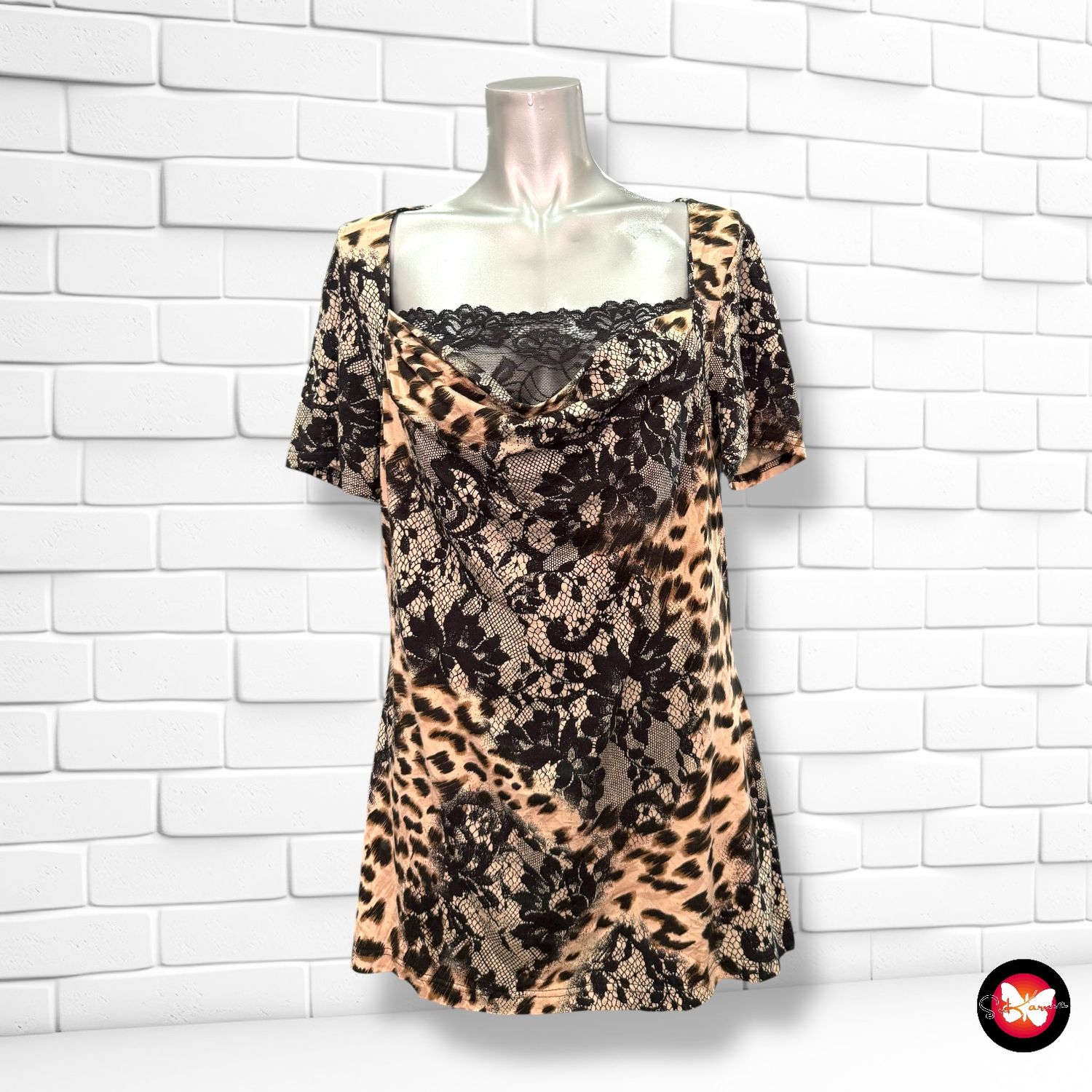 Blusa animal print con escote drapeado y encaje SOUTH Talla 44 (16UK)