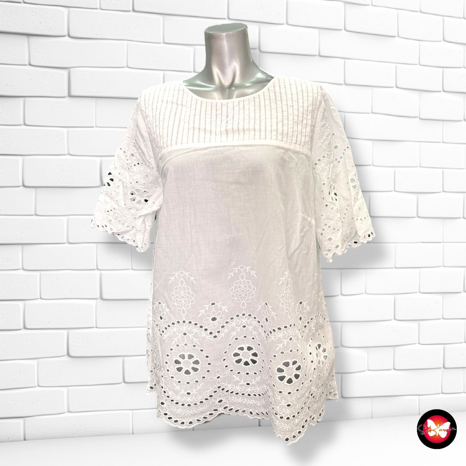 **HOY** Blusa de manga corta con broderie PETER HAHN Talla 44
