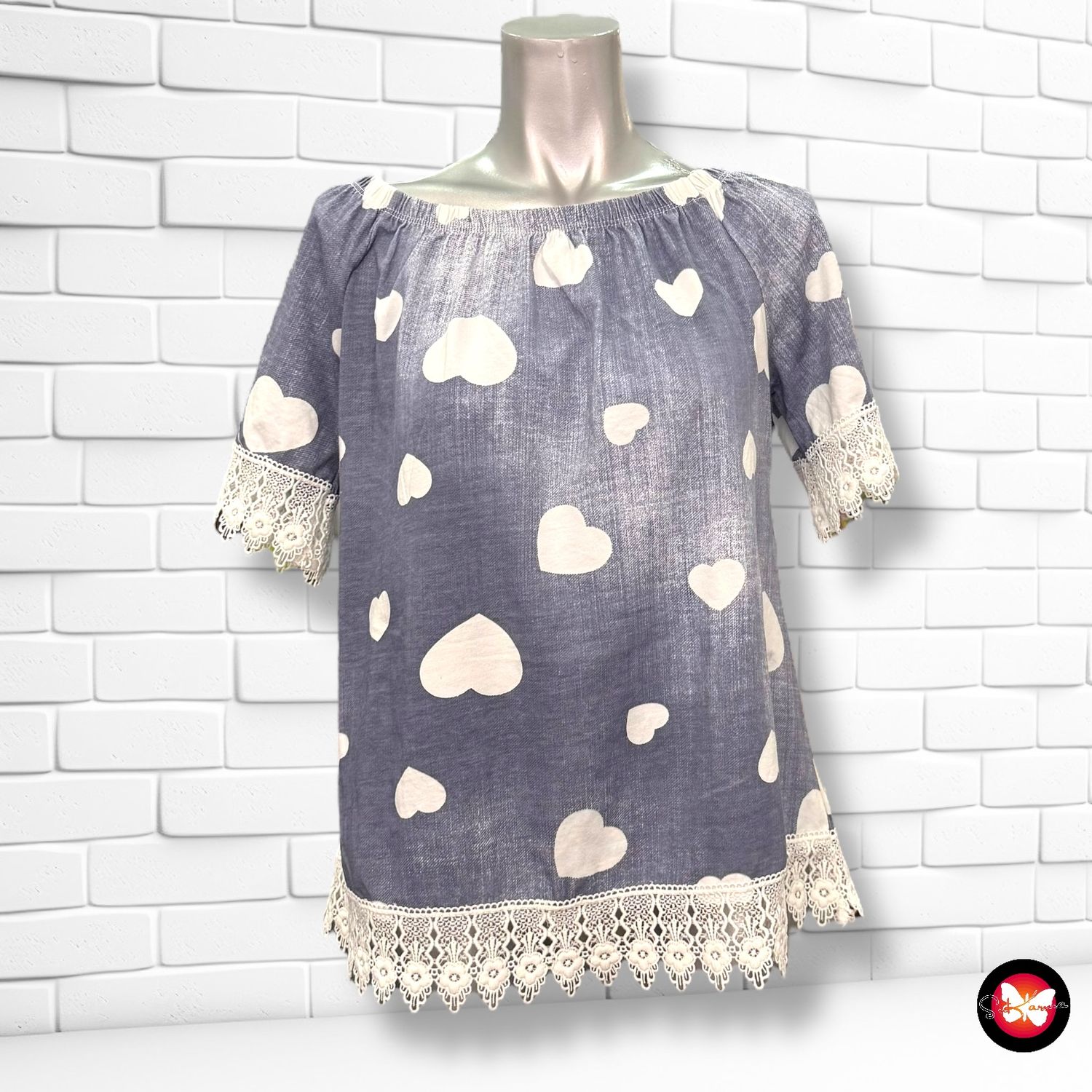 **HOY** Blusa escote barco con corazones Talla Única