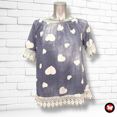 **HOY** Blusa escote barco con corazones Talla Única