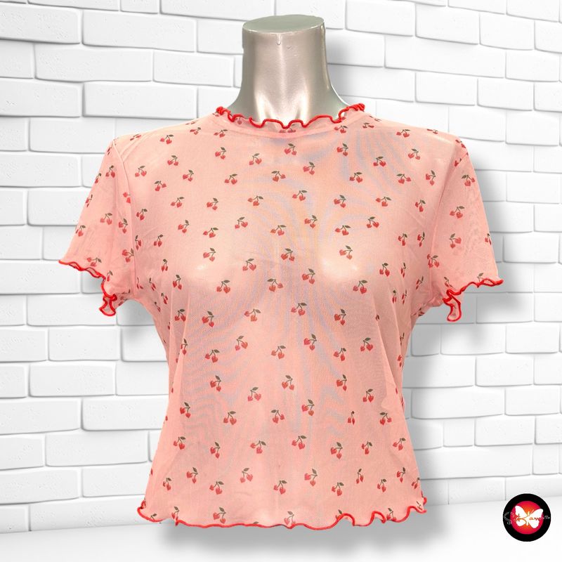 Blusa de manga corta traslúcida &quot;CEREZAS&quot; PRIMARK Talla S