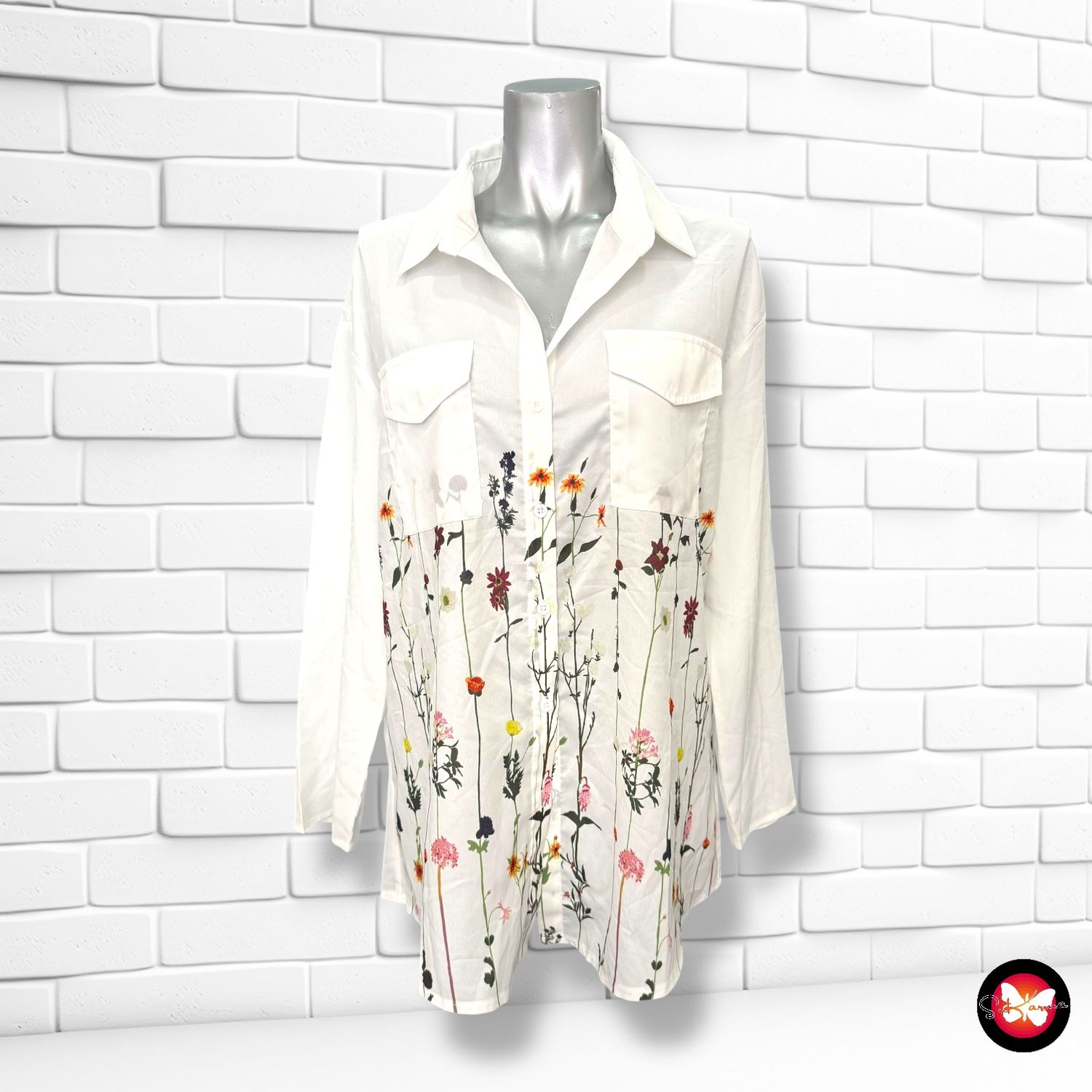 Camisa de manga larga con flores Talla XL