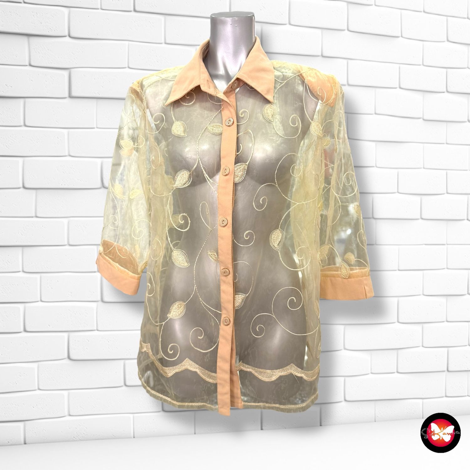 Camisa con transparencias y bordados Talla 3XL (pequeña)