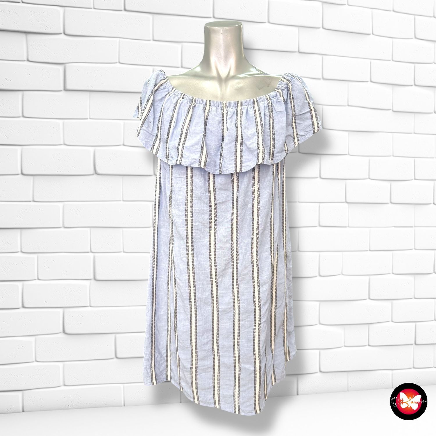 Vestido escote barco de rayitas STRADIVARIUS Talla L