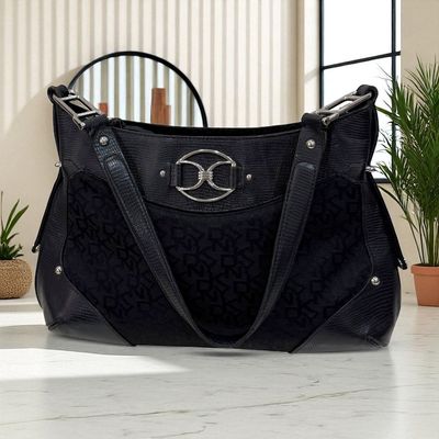 **HOY** Bolso de hombro de piel y tela DKNY