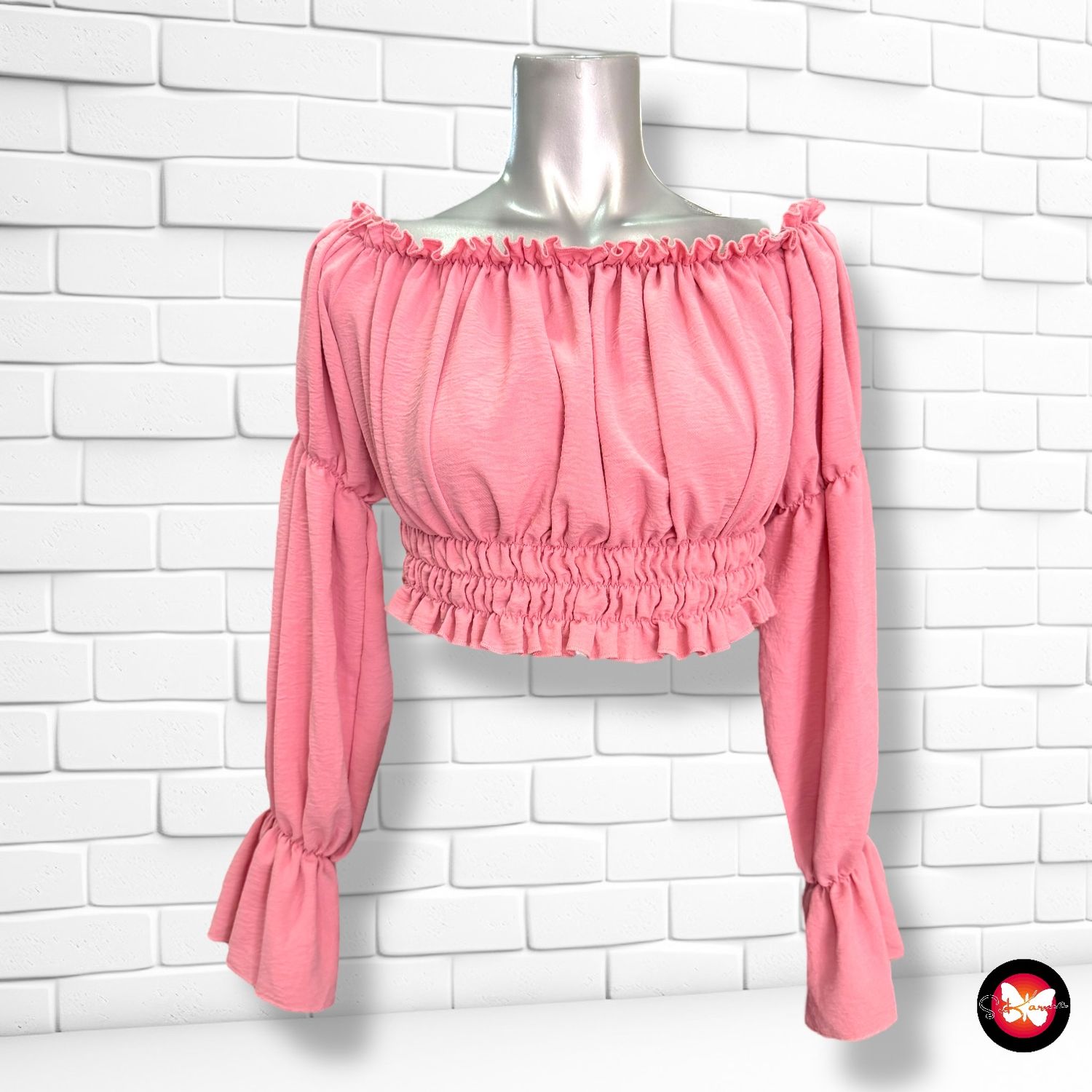 **HOY** Blusa cropped escote barco de manga larga Talla Única