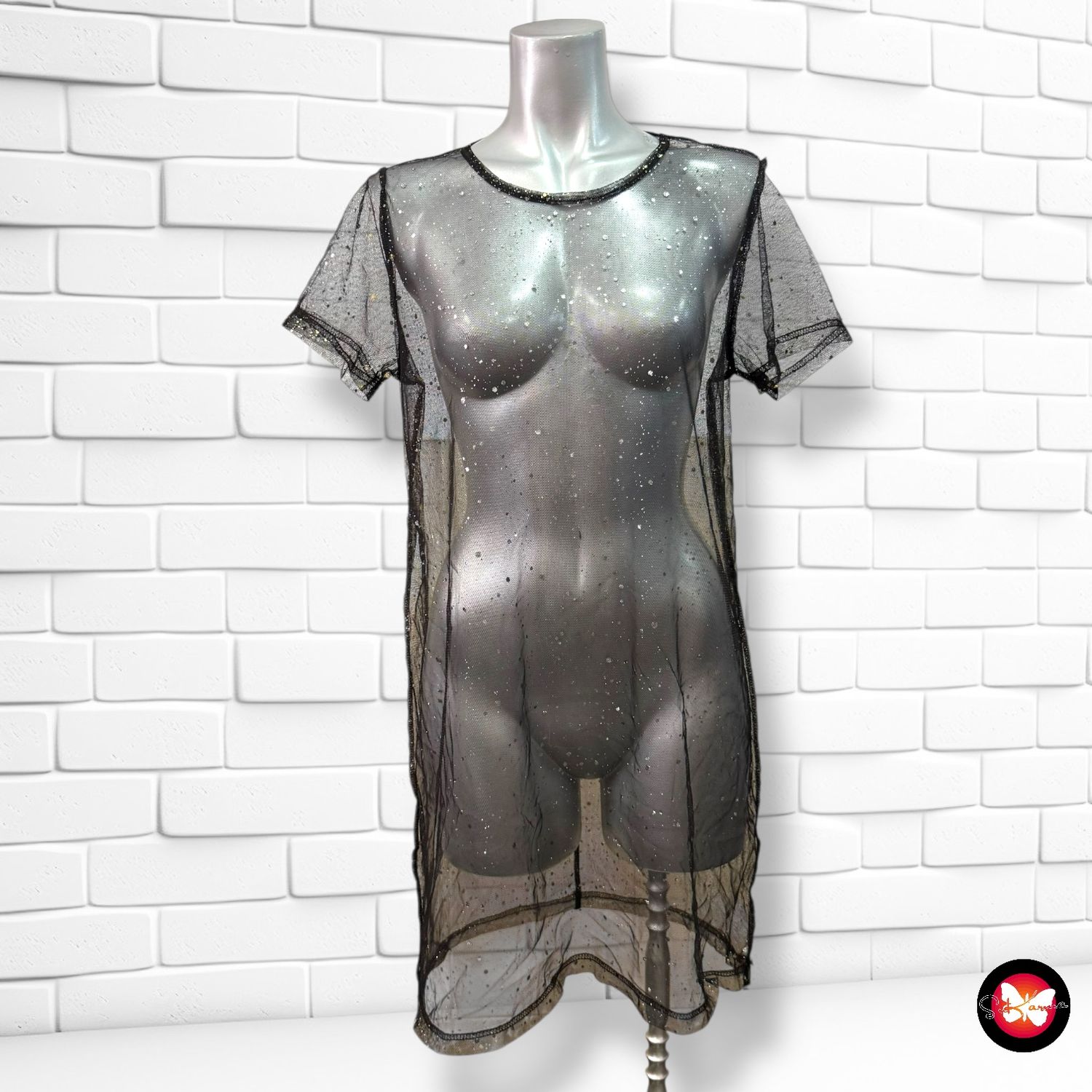 Blusa de noche de tul con brillo Talla M