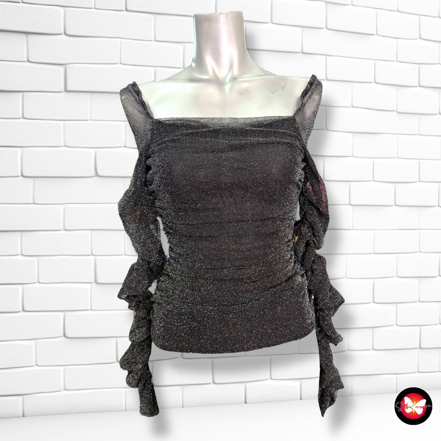 Blusa de noche escote barco con lurex SHEIN Talla M (pequeña)