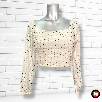 **HOY** Blusa cropped de tul con lunares BERSHKA Talla XS