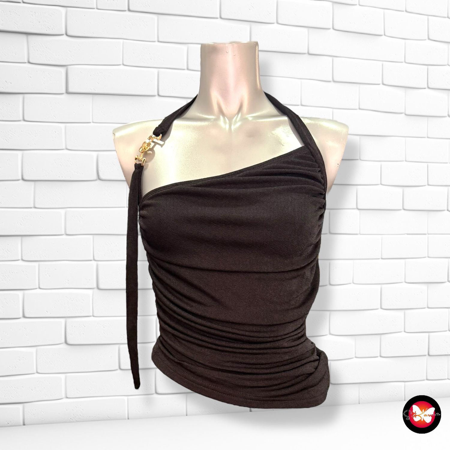 Blusa de noche con drapeado cierre de metal Talla S/M