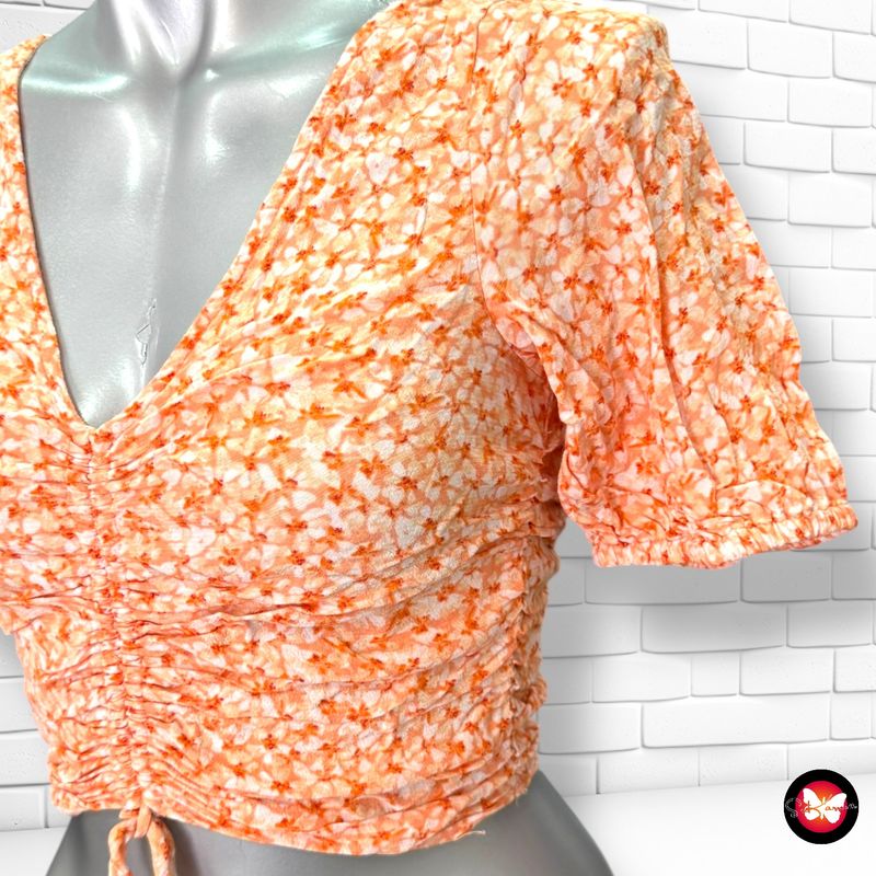 Blusa cropped escote barco de florecitas H&amp;M Talla XS