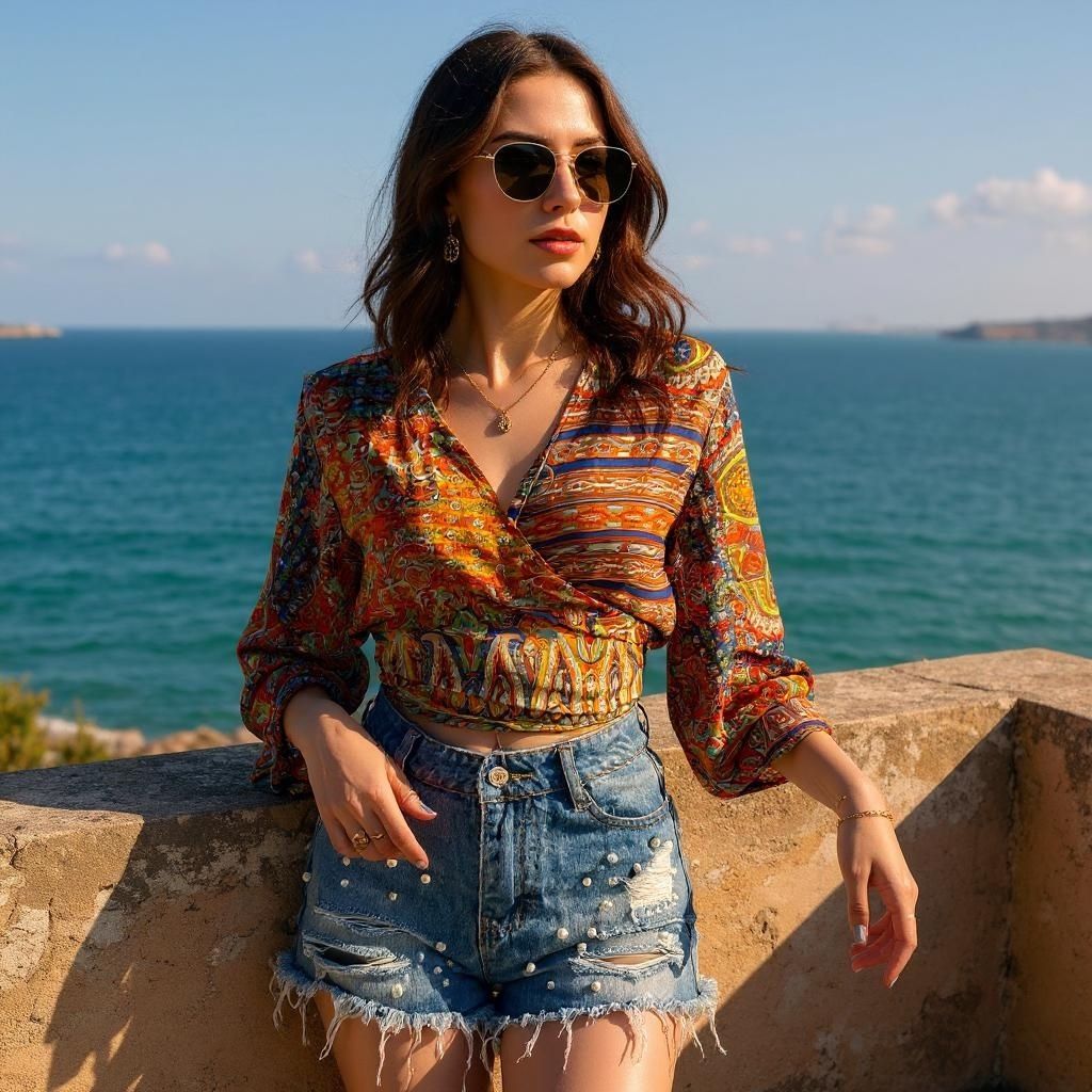 Blusa cruzada de seda Talla Única