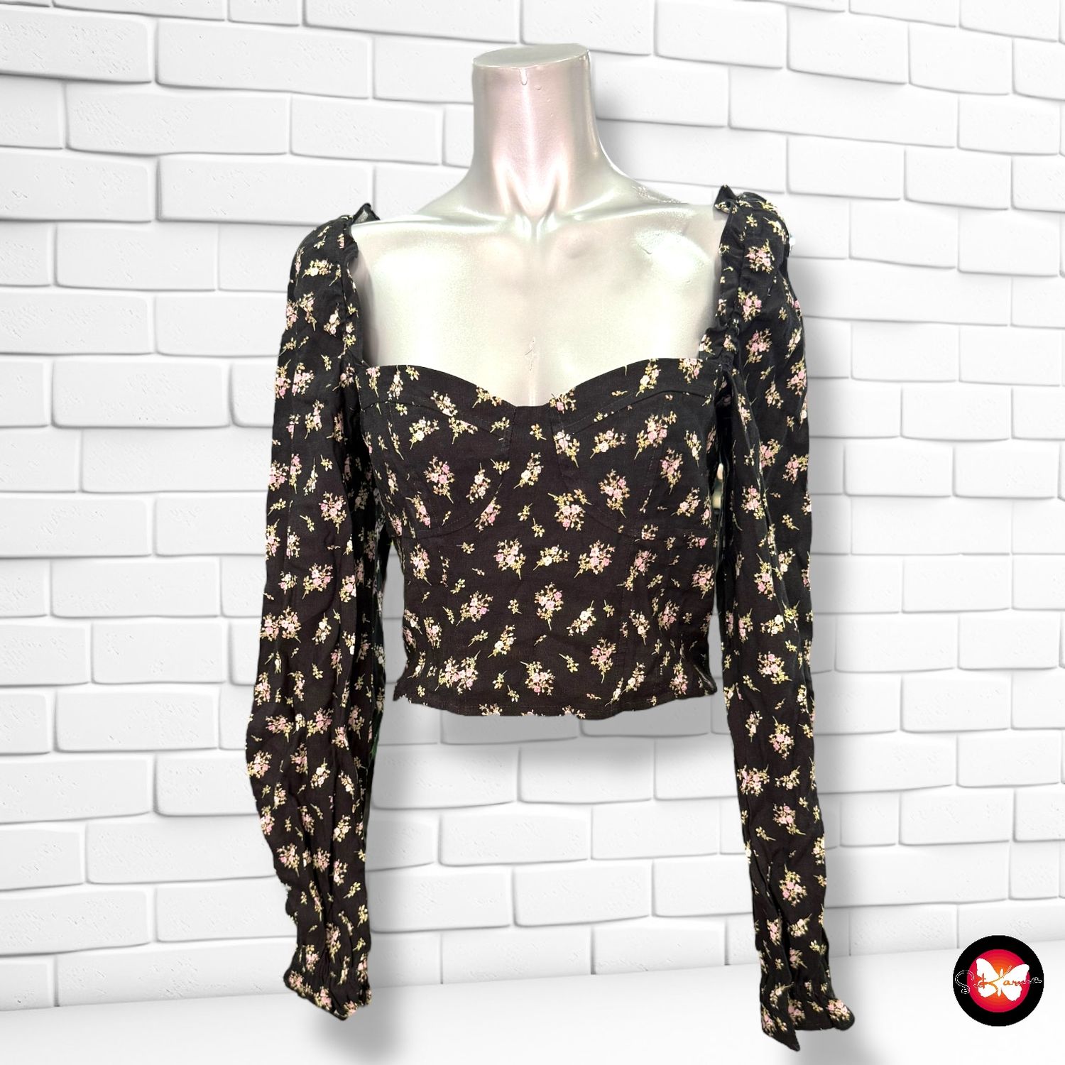 Blusa cropped escote barco H&amp;M Talla S