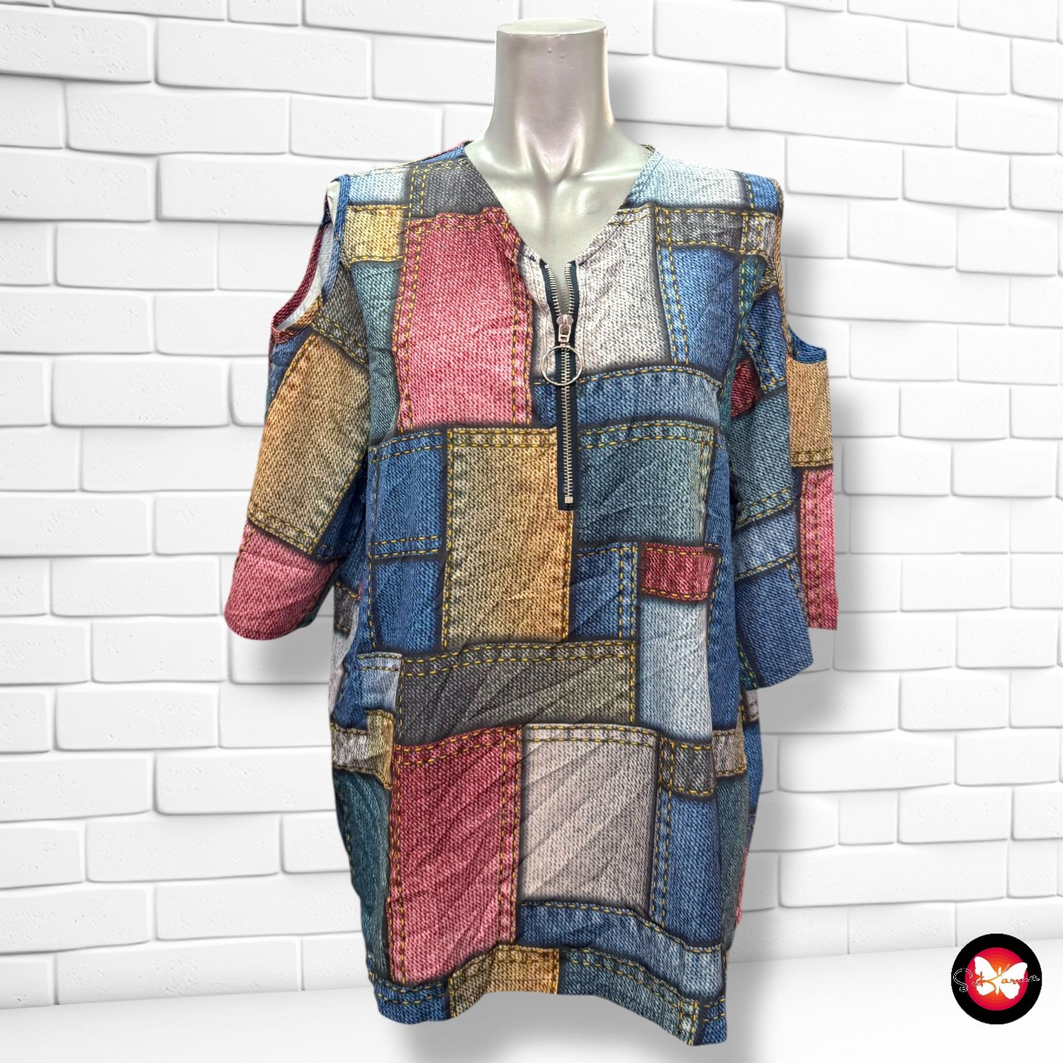 Blusa de manga corta con hombros al aire Talla L