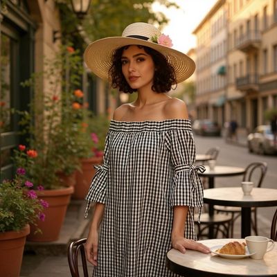 Vestido escote barco de cuadritos BOOHOO Talla 38