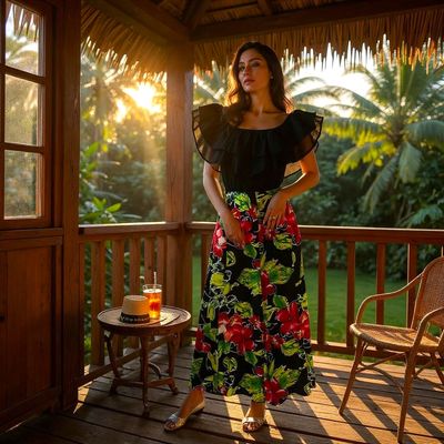 Falda larga estampada flores DIXIE Talla 44 (16UK)