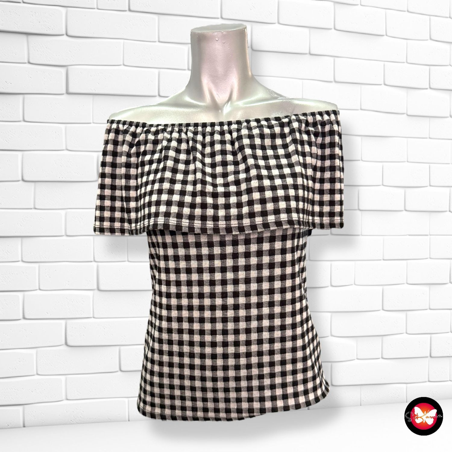 Blusa escote barco de cuadritos PIMKIE Talla M