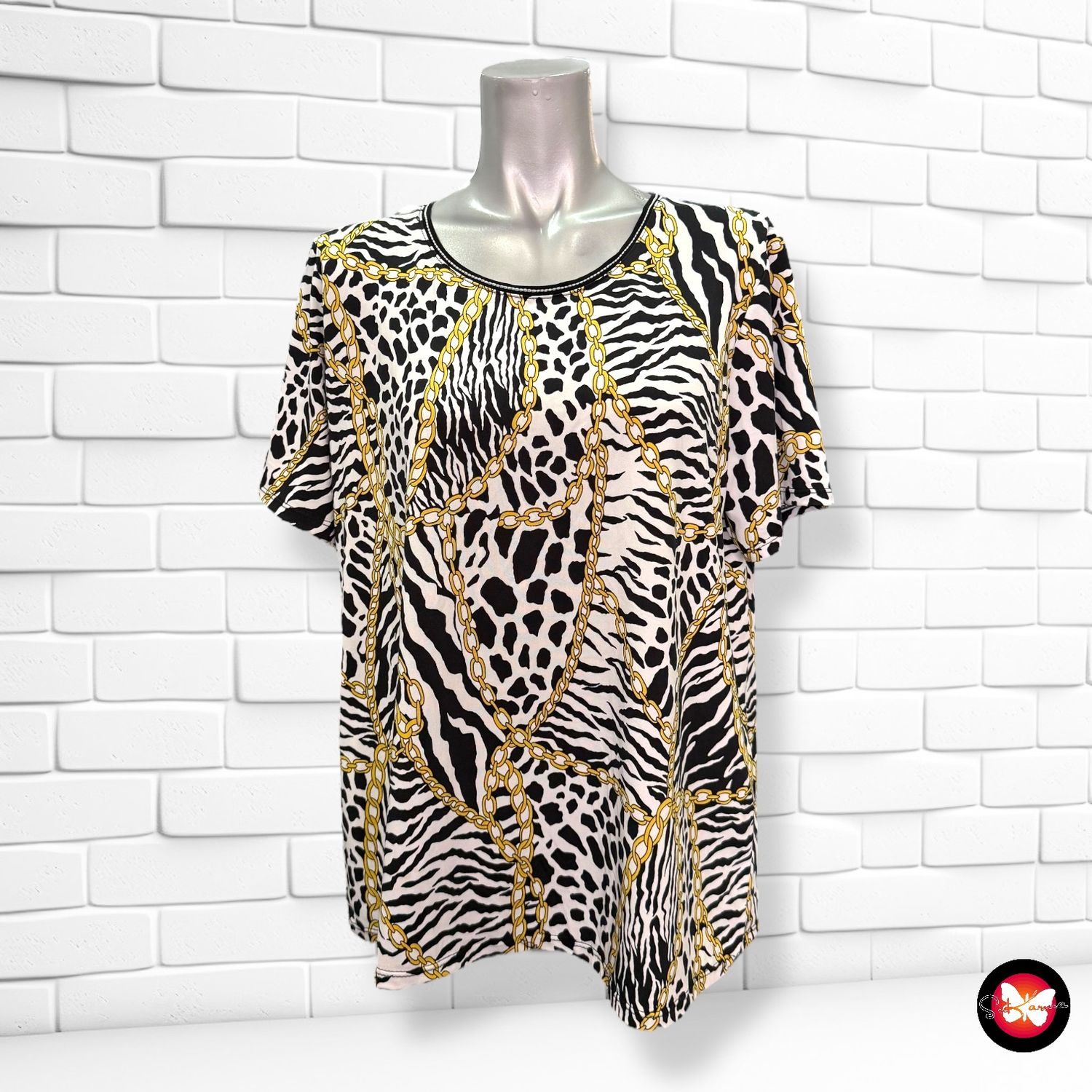 Blusa de manga corta animal print con cadenas Talla L