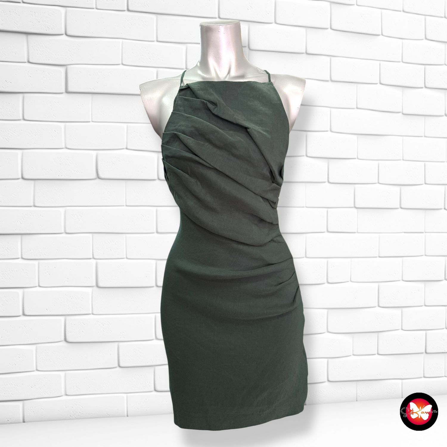 Vestido de tirantes con drapeado ZARA Talla S